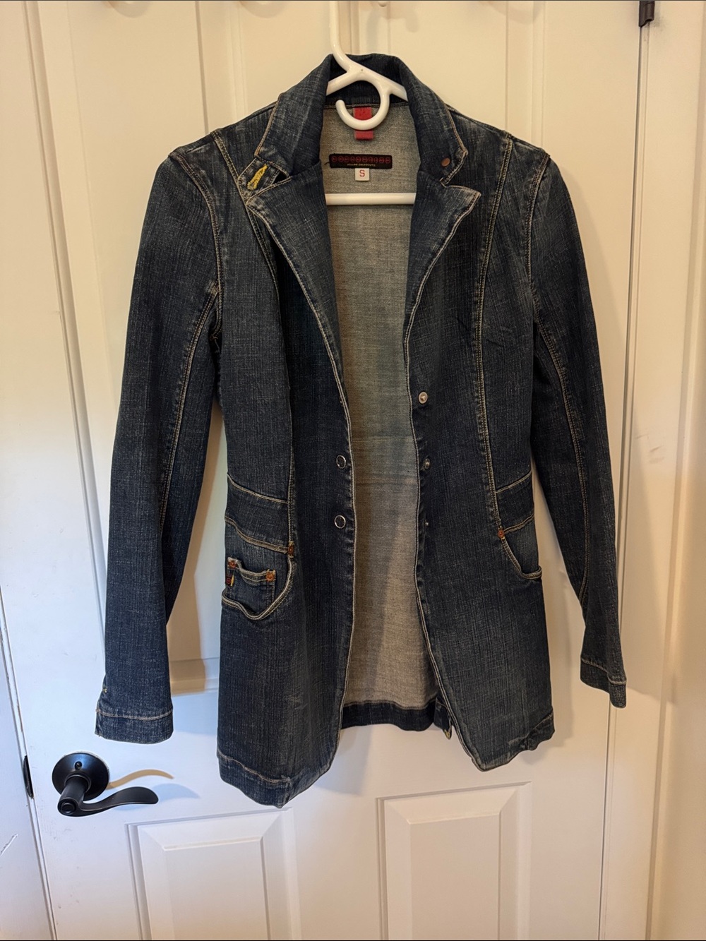 Ag Adriano Goldschmied Denim Jacket in Dark Indigo with Red Accents